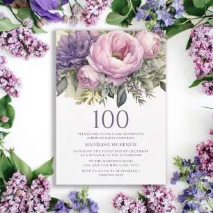 Elegant lila rosa blommig 100-årsdag inbjudningar