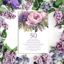 Elegant lila rosa blommig 50-årsdag