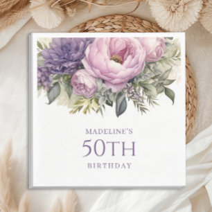 Elegant lila rosa blommig 50-årsdag pappersservett