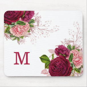 Elegant lila rosa blommig vit monogram musmatta
