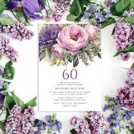 Elegant Lila Rosa Blommigt 60:e födelsedagen Inbjudningar