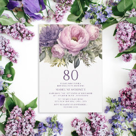 Elegant Lila Rosa Blommigt 80:e födelsedagen Inbjudningar