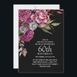 Elegant Lila Rosa Blommigt Black 60:e födelsedagen Inbjudningar<br><div class="desc">Elegant svart 60:e födelsedagsfest inbjudan för kvinnor med lila och rosa vattenfärgade blommor och löv. Kontakta mig för hjälp med anpassning eller för att be om matchning eller samordning av Zazzle-produkter.</div>