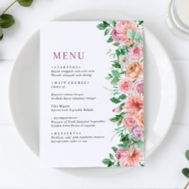 Elegant Lila & Rosa Blommigt Bröllop Menu Meny
