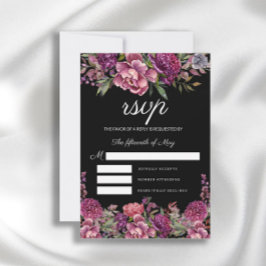 Elegant Lila Rosa Blommigt Greenery Black Bröllop OSA Kort