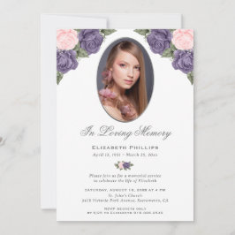 Elegant Lila Rosa Blommigt Photo Memorial Service Inbjudningar