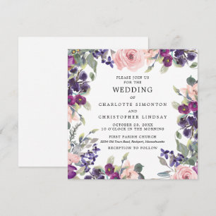 Elegant Lila Rosa Blommigt Square Bröllop Inbjudningar