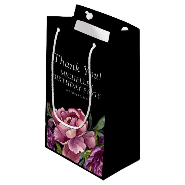 Elegant lila rosa blomster svart födelsedag  (Framsidan Vinklad)