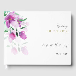 Elegant lila rosa blomster vattenfärg konst gästböcker