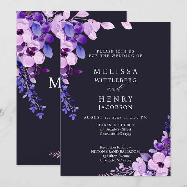 Elegant Lila Rosa Bröllopsinbjudan till  Inbjudningar (Fram/baksida)