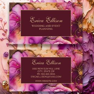 Elegant lila rosa burgunder guld blommig visitkort