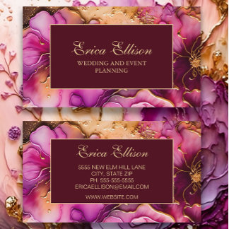 Elegant Lila Rosa Burgundy Guld Blommigt Visitkort