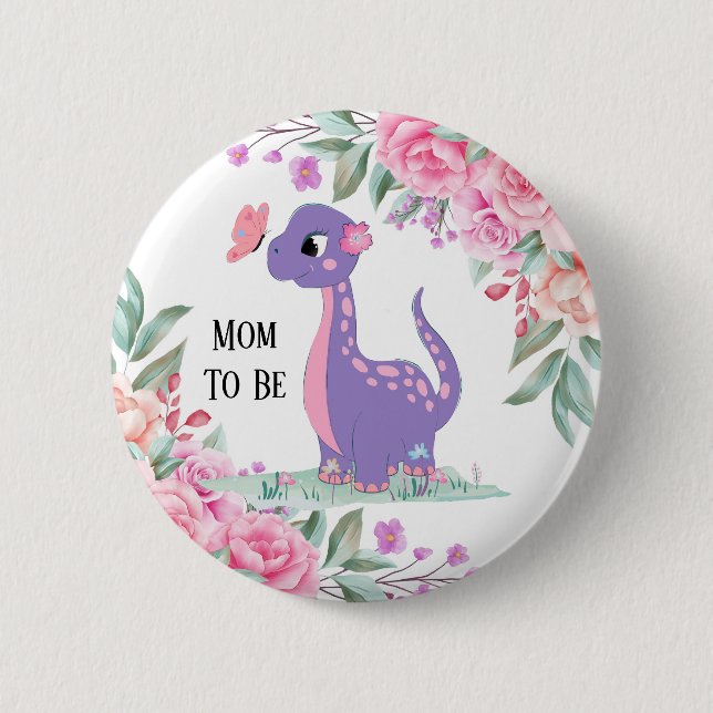 Elegant Lila Rosa Dinosaur Butterfly Baby Shower Knapp (Framsida)