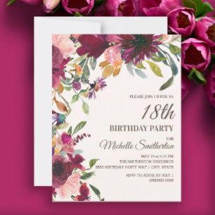 Elegant lila rosa guld blommig 18-årsdag inbjudningar