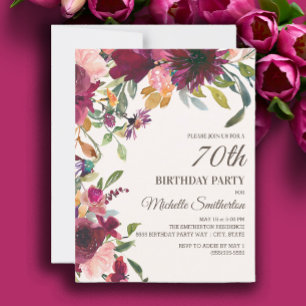 Elegant lila rosa guld blommig 70-årsdag inbjudningar