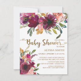 Elegant lila rosa guld blommig script baby shower inbjudningar