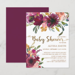 Elegant lila rosa guld blommig script baby shower inbjudningar