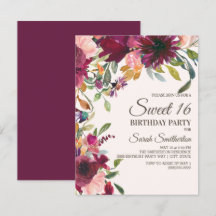 Elegant Lila Rosa Guld Blommigt Sweet 16