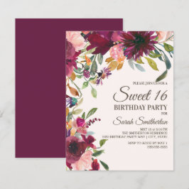 Elegant Lila Rosa Guld Blommigt   Sweet 16 Inbjudningar