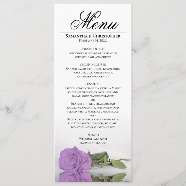 Elegant Lila Rosa med Lång Stjälk Bröllop Meny (Framsida)