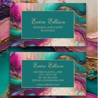 Elegant Lila Rosa Teal Guld Marcular Visitkort