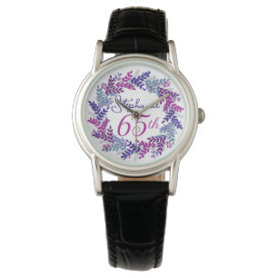 Elegant Lila Rosa Utandning 65e Födelsedag Armbandsur