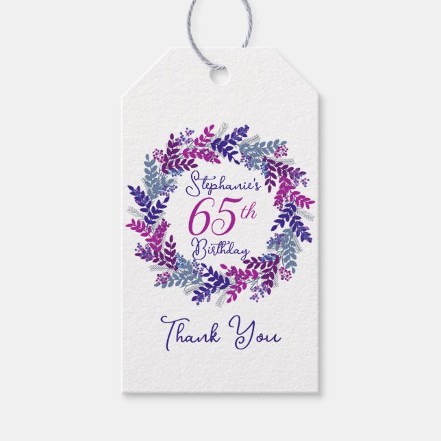 Elegant Lila Rosa Utandning 65e Födelsedag Presentetikett (Framsidan)