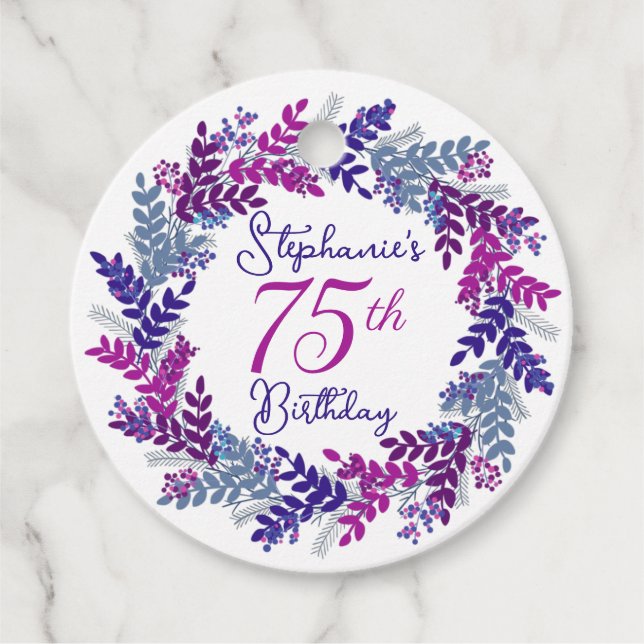 Elegant Lila Rosa Utandning 75:e Födelsedag Gåvor Etiketter (Framsida)