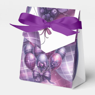 Elegant lila rutig presentbag med band  presentaskar