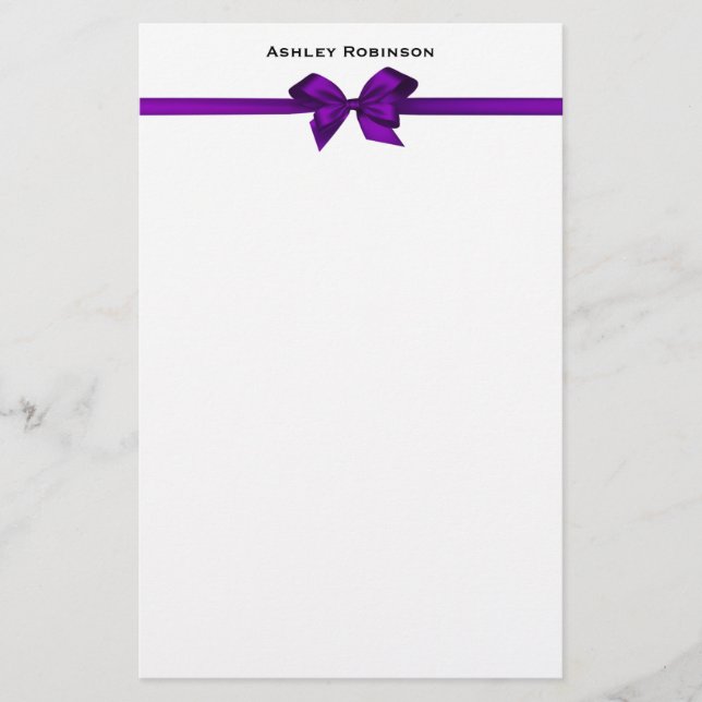Elegant Lila Satin Bow på vit  Brevpapper (Framsida)