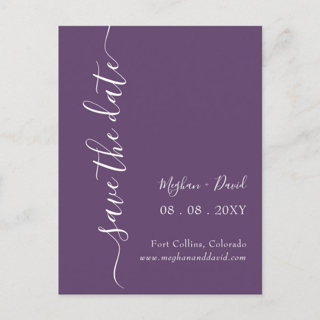 Elegant lila Save the Date  Meddelande Vykort (Framsida)