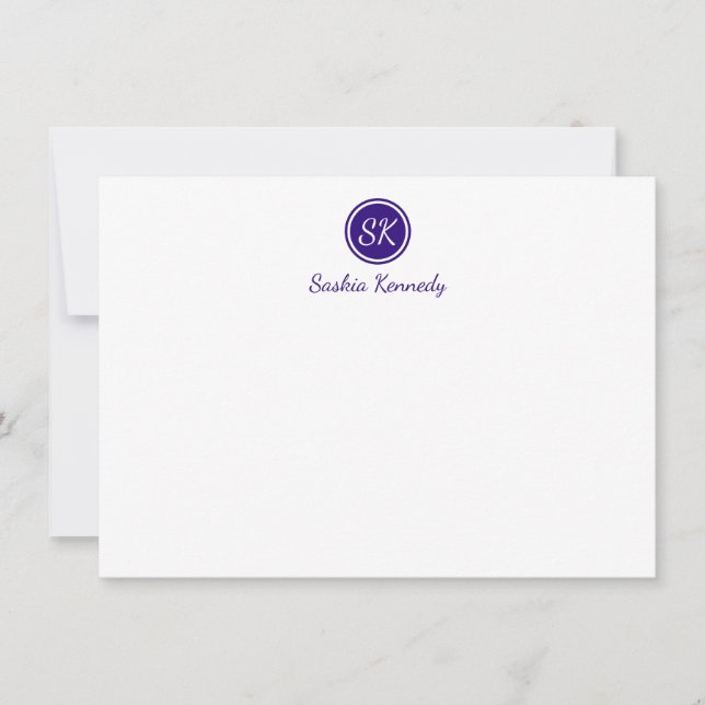 Elegant Lila Script Monogram-Professionell Anteckningskort (Framsida)