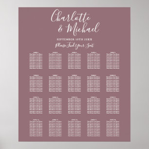 Elegant lila signatur sittplatskarta för bröllop poster