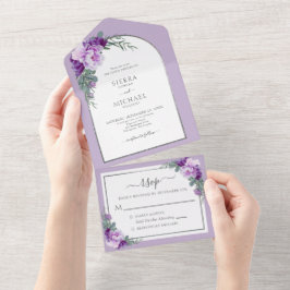 Elegant Lila Silver Blommigt Foliage Bröllop Arch