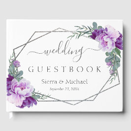 Elegant Lila & Silver Blommigt Geometric Bröllop Gästböcker