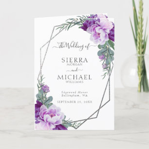 Elegant Lila & Silver Blommigt, mappad Bröllop Program