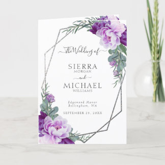 Elegant Lila & Silver Blommigt, mappad Bröllop Program