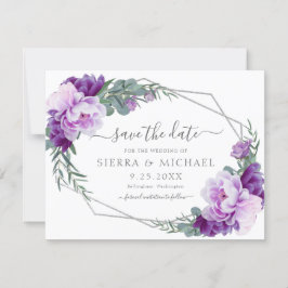 Elegant Lila Silver Blommigt Spara datum Bröllop