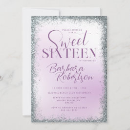 Elegant Lila Silver Glitter-skript Sweet sixteen Inbjudningar