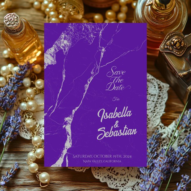 Elegant Lila Silver Marble Spara datum för avvänjn Inbjudningar (Skapare uppladdad)
