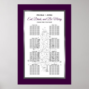 Elegant lila silverbröllops sittplatskarta poster
