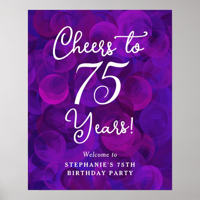 Elegant lila Skål för 75 år 75-årsdag Poster (Framsidan)