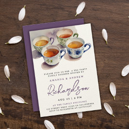 Elegant lila skrift tea party-familjeåterträff wat inbjudningar