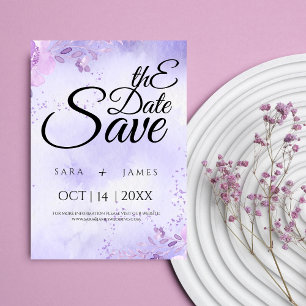 Elegant lila Spara datum meddelande Card