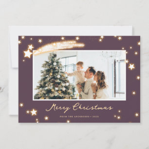 Elegant Lila Sparkly Star Photo Julkort