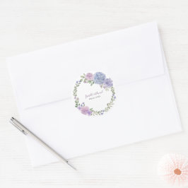 Elegant Lila Stäppblå Akvarell Blommig Bröllop Runt Klistermärke