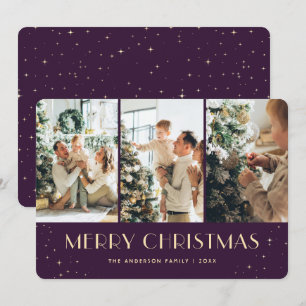 Elegant Lila Starry Night Photo jul Card Julkort