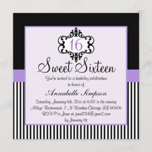 Elegant lila & svart chic Sweet 16-inbjudan Inbjudningar