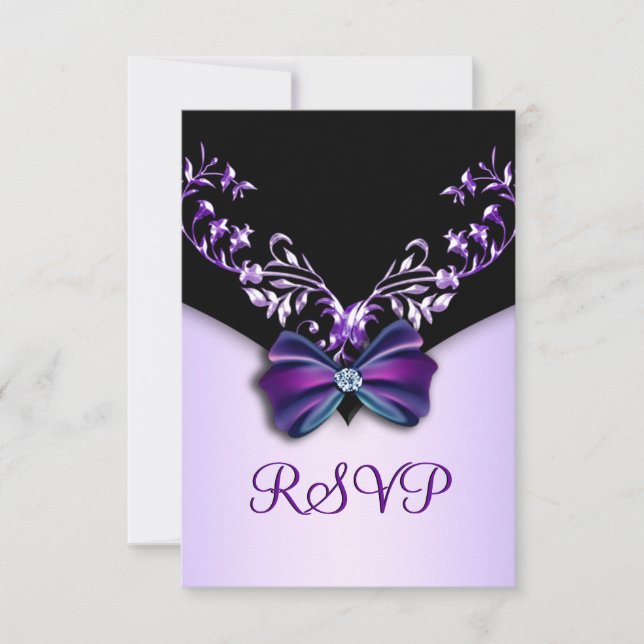 Elegant Lila Svart Diamantbåge RSVP OSA Kort (Framsida)