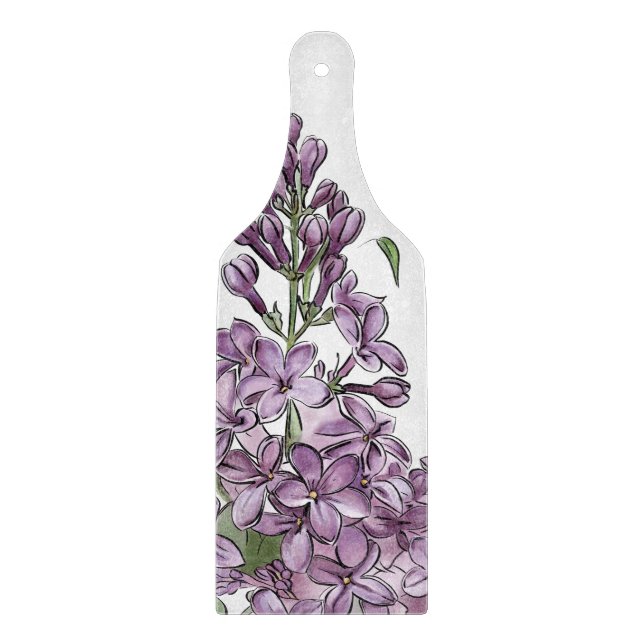Elegant lila syren botanisk blomglas skärbräda (Framsidan)